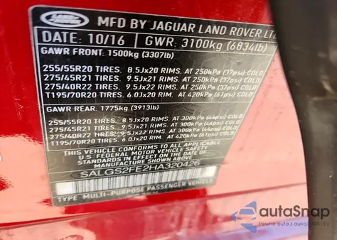 2017 Land Rover Range Rover Supercharged z USA, uszkodzony, nr VIN SALGS2FE2HA320426